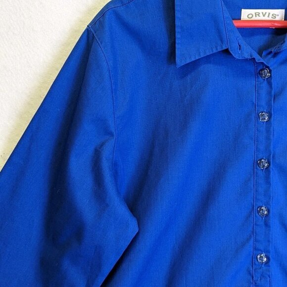 Orvis Carefree Womens size 16 Button Front Blue Blouse Long Sleeve Pockets Top - Picture 9 of 10